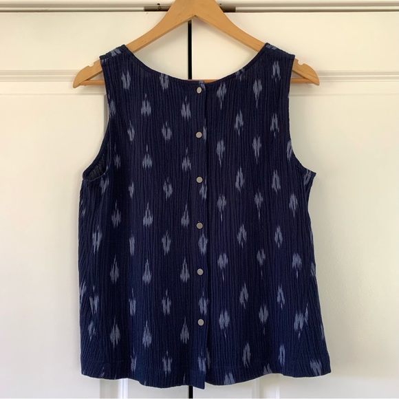 Eileen Fisher Cotton Tank Square Neck Blue Print Sleeveless Blouse Petite Medium - Picture 3 of 7